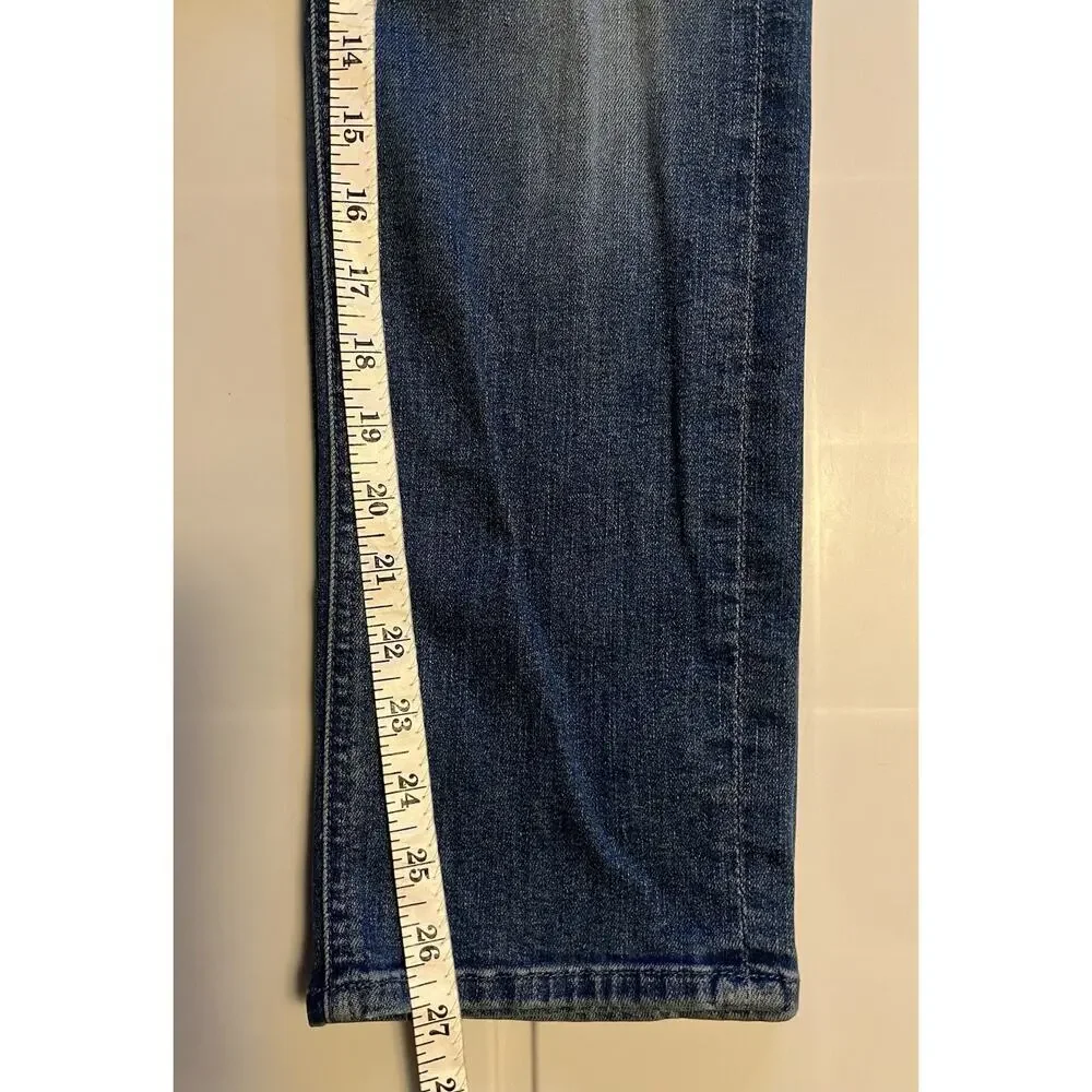 MOTHER The Mid Rise Dazzler Ankle Jeans Size 27 Blue Cherry Picking Bird Design - Picture 13 of 13